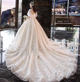 Princess Half Sleeve Ball Gown Wedding Dresses Appliques V Neck Bride Dresses Rjerdress
