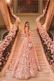 Princess Halter Backless Pink Lace Prom Dresses Appliques With  Two Piece Floral Formal Dress RJS438