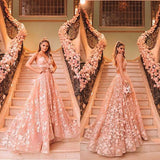 Princess Halter Backless Pink Lace Prom Dresses Appliques With  Two Piece Floral Formal Dress RJS438 Rjerdress