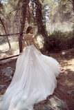 Princess Ivory Cap Sleeve Tulle Long Cheap Wedding Dresses With Appliques