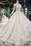 Princess Long Sleeve Beads Lace Appliques Ivory Quinceanera Dresses