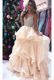 Princess Luxurious Spaghetti Straps V-Neck Beading Bodice Tulle Long Prom Dress with Layers RJS122