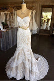Princess Mermaid Strapless Sweetheart Lace Appliques with Flowers Wedding Dresses Rjerdress