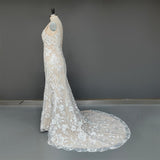 Princess Mermaid V Neck Lace Appliques Ivory Wedding Dresses, Straps V Back Wedding Gowns Rjerdress