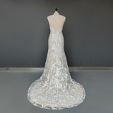 Princess Mermaid V Neck Lace Appliques Ivory Wedding Dresses, Straps V Back Wedding Gowns Rjerdress