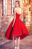 Princess Sweetheart Red Satin with Ruffles Asymmetrical High Low Classic Prom Dresses rjs622 Rjerdress