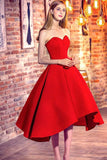 Princess Sweetheart Red Satin with Ruffles Asymmetrical High Low Classic Prom Dresses rjs622