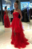 Princess Sweetheart Red Tulle with Ruffles Asymmetrical High Low Classic Prom Dresses RJS621