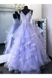 Princess Tulle Long Prom Gown Appliques Formal Dresses Ruffles Rjerdress