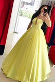 Princess Yellow Prom Dresses Ball Gown Simple Strapless Long Quinceanera Dresses Rjerdress