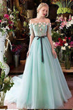 Princesses Romantic Summer Boho Off the shoulder Long Sleeve Blue Wedding Dresses RJS546