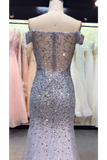 Prom Dress Off The Shoulder Sweep Train Mermaid Tulle Beads&Sequins Rjerdress