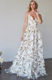 Prom Dress Sleeveless V-Neck Spaghetti Strap Satin Lace A-Line Floor Length Rjerdress