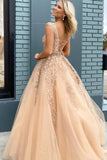 Prom Dress Tulle A-Line Scoop Neck Sweep Train With Appliques Rjerdress