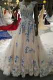 Prom Dresses A-Line Cap Sleeve Tulle With Applique And Handmade Flower Rjerdress