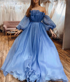 Prom Dresses A Line Off The Shoulder Tulle With Applique Long Sleeves Rjerdress