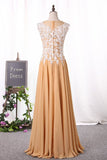 Prom Dresses A Line Scoop With Applique Chiffon Floor Length Rjerdress