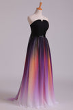 Prom Dresses A Line Sweetheart Sweep/Brush Chiffon Multi Color Ship Today Rjerdress