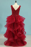Prom Dresses A Line Tulle With Beads Floor Length Rjerdress