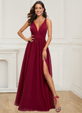 Prom Dresses A Line V Neck Chiffon With Ruffles And Slit Sweep Train