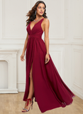 Prom Dresses A Line V Neck Chiffon With Ruffles And Slit Sweep Train Rjerdress
