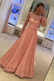 Prom Dresses Long Sleeves A Line Lace With Applique Floor Length Rjerdress