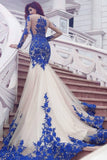 Prom Dresses Mermaid Scoop Long Sleeves Tulle With Applique Rjerdress