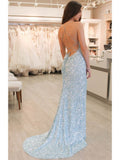 Prom Dresses Mermaid Spaghetti Straps Sequins Sheer Backless Sexy Bling Evening Dress RJS719 Rjerdress