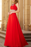 Prom Dresses Scoop A Line Floor-Length Open Back Chiffon With Beading Rjerdress