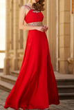 Prom Dresses Scoop A Line Floor-Length Open Back Chiffon With Beading Rjerdress
