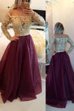 Prom Dresses Scoop A Line With Applique And Beads Floor Length Long Sleeves Rjerdress