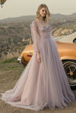 Prom Dresses Sweetheart A Line Tulle With Handmade Flowers Lace Up Rjerdress