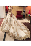 Prom Dresses V Neck Long Sleeves Tulle With Applique And Beads Court Train Rjerdress