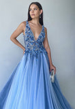 Prom Dresses V Neck Tulle With Beading Sweep Tran A Line Rjerdress
