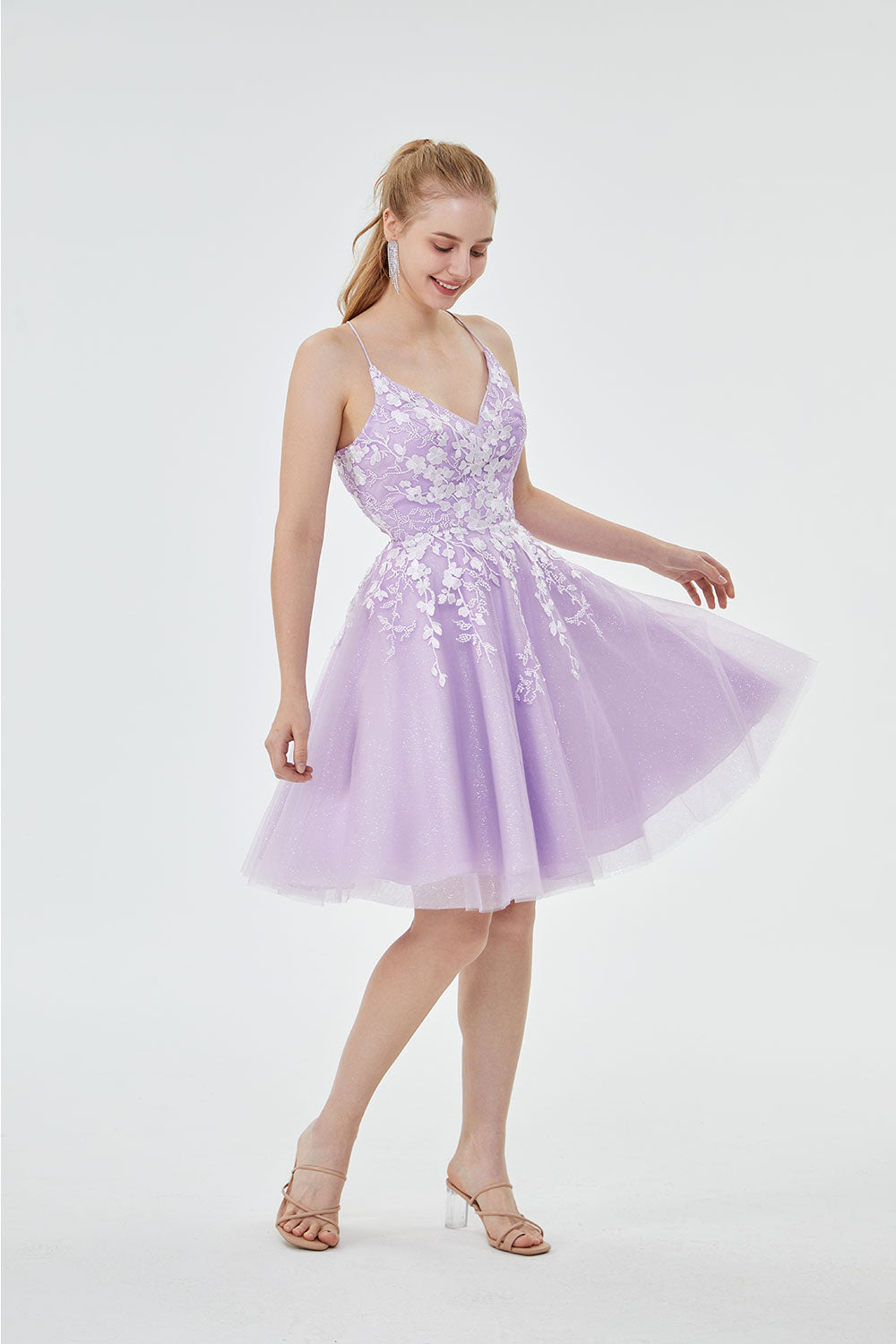 Prom/Homecoming Dress Spaghetti Straps Tulle A Line With Applique