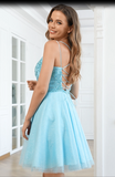 Puffy A Line Tulle Spaghetti Straps Beading Homecoming Dresses Short Cocktail Dress for Teens Rjerdress