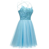Puffy A Line Tulle Spaghetti Straps Beading Homecoming Dresses Short Cocktail Dress for Teens Rjerdress