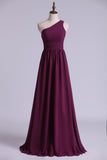 Purple Bridesmaid Dresses A Line One Shoulder Floor Length With Ruffle Rjerdress