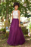 Purple Chiffon Round Neck Sequins Long Sleeveless Floor-Length Prom Dresses RJS815