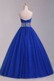 Quinceanera Dress Strapless Dark Royal Blue A Line/Princess Pick Up Tulle Skirt Beaded Waistline