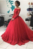 Quinceanera Dresses Boat Neck Long Sleeves Tulle With Applique Rjerdress