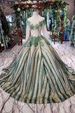 Quinceanera Dresses Scoop Long Sleeves Lace Up Back Sequins Sweep Train