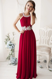 Red A-Line/Princess High Neck Chiffon Prom Dress With Applique