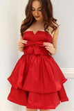 Red A-Line Strapless Bowknot Short Cocktail Dress Satin Party Dress Homecoming Dresses H1246