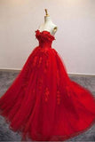 Red Ball Gown Tulle Strapless Generous Floral Fashion Quinceanera Prom Dresses RJS548 Rjerdress