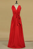 Red Bridesmaid Dresses Cheap Bridesmaid Dresses V Neck Floor Length Rjerdress