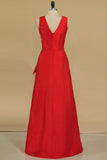 Red Bridesmaid Dresses Cheap Bridesmaid Dresses V Neck Floor Length Rjerdress