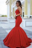 Red Chic Strapless Sleeveless Sweetheart Mermaid Satin Full-length Prom Dresses RJS281