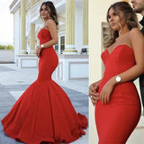 Red Chic Strapless Sleeveless Sweetheart Mermaid Satin Full-length Prom Dresses RJS281 Rjerdress