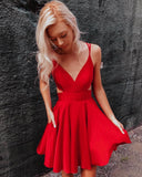 Red Chiffon Spaghetti Straps Homecoming Dresses A Line Tulle With Open Back
